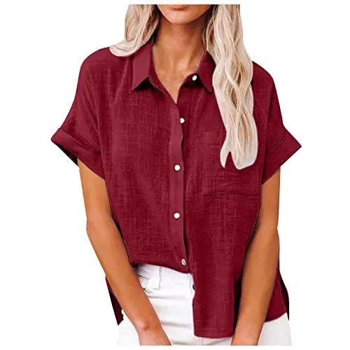 Produktbild: Hawaii Bluse Damen Bluse Damen Elegant T Shirt Lang Sassy Classy Oversize Bluse Musselin Bluse Festlich Hochzeit Bluse Blumen Graphic Tees Y2K Boho Bluse Longbluse Kurzarm Rot L