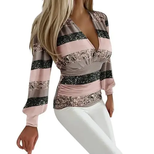 Produktbild: Hawaii Hemd Damen Tunika Damen Elegant Festlich T-Shirt Damen Oversize Sport Oberteil Damen Fitness Cut Out Oberteil Damen Spitzen Top Langarm Crop Top Damen Enge Langarmshirt Damen Sport