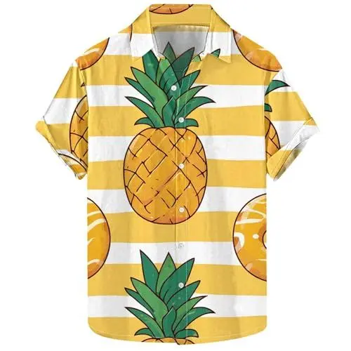 Produktbild: Hawaii Hemd Männer Kurzarmhemd Herren Hawaiihemd Sommer Hemden Freizeit Sommerhemd Fashion Strandhemd Kurzarm Freizeithemden Oversized Herrenhemd Shirt Sale Angebote Gelb 5XL
