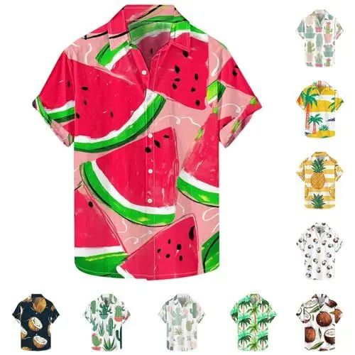 Produktbild: Hawaii Hemd Männer Kurzarmhemd Herren Hawaiihemd Sommer Hemden Freizeit Sommerhemd Fashion Strandhemd Kurzarm Freizeithemden Oversized Herrenhemd Shirt Sale Angebote Wassermelone Rot S