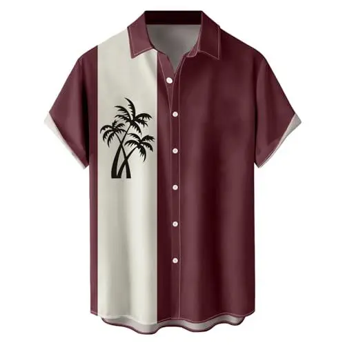 Produktbild: Hawaii Hemden Hemd Herren Strandhemd Herren Digital Gedruckt Lässig Hemd Revers Keine Tasche Hemd Sommer Hemd Festival Outfit Herren Burgund L Baumwollhemd Herren Fashion Woman