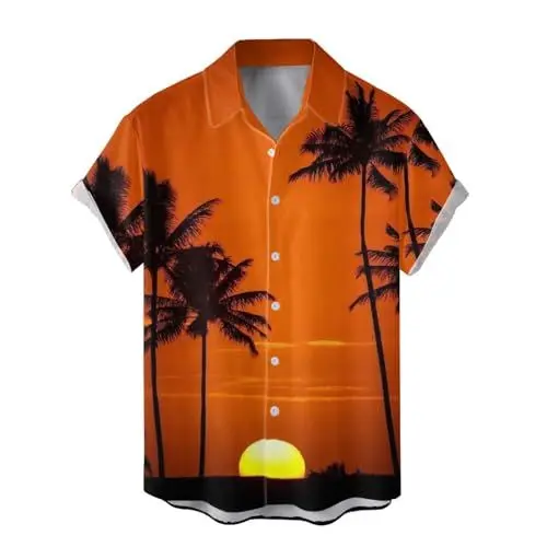 Produktbild: Hawaii Shirt Hemd Stretch Herren Bügelfrei mit Digitaldruck Einfarbig Hipster Jeans Hemd Maßgeschneiderte Passform Hemd Hawaii Shirt Männer Mit Gesicht