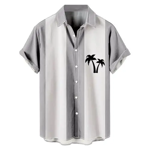 Produktbild: Hawaii Shirt Herren Hemd Slim Fit Strandhemd Herren Digital Gedruckt Lässig Hemd Revers Keine Tasche Hemd Sommer Hemd Festival Outfit Herren Grau S Herrenhemd Jeans Hemd Gutschein 15 Euro