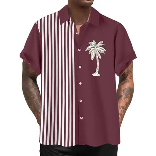 Produktbild: Hawaii Shirt Herren Shirts Kurzarm Bedrucktes Herren Casual Fashion Hawaii Beach Style Kurzarmhemd Burgund M Hemd Herren Jeanshemd Herren Herren Sale Angebote