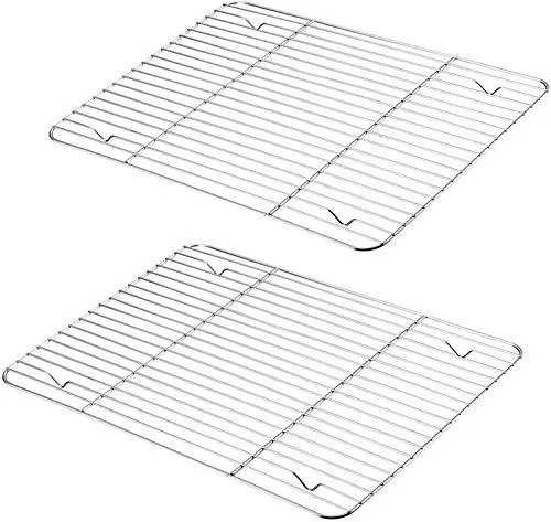 Produktbild: HaWare Abkühlgitter 2er Set, 100% Edelstahl Dicker Kuchengitter Auskühlgitter Backgitter Rechteckig zum Backen Braten Kühlen Grillen - 29.5 x 23 x 2 cm, Gesund & Langlebig, Spülmaschinenfest