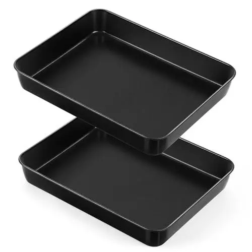 Produktbild: HaWare Antihaft Backblech 2er Set, Edelstahl Kleines Auflaufform Tiefes Ofenblech, Rechteckiges Kuchenform Backform für Brownies Lasagne, 26,5 x 20,6 x 5 cm, Rostfrei & Schwerlast, Leicht zu Reinigen