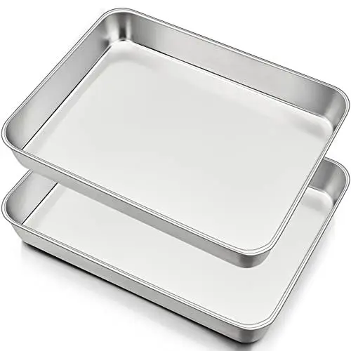 Produktbild: Backblech, HaWare Edelstahl Rechteckig Auflaufform Fettpfanne Ofenform Backofen 2er Set, 31x24x5cm, Tiefes Ofenblech Kuchenblech zum Backen/Braten/Servieren, Ungiftig ＆ Gesund, Spülmaschinenfest
