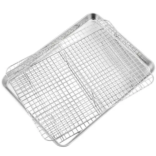 Produktbild: HaWare Backblech mit Abkühlgitter, Edelstahl Großes Ofenblech mit Auskühlgitter, 40,5 x 30,5 x 2,5cm, Rechteckig Kuchenblech Backform mit Kuchengitter für Backen Braten Servieren, Spülmaschinenfest