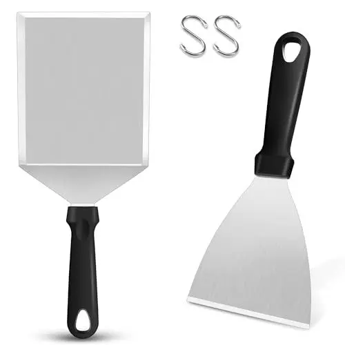 Produktbild: HaWare Grillspachtel Set, Edelstahl Plancha Spachtel 2er Set für Smash Burger, Grillspachtel Grillwender für Gasgrill, Feuerplatte und Teppanyaki, Ideales Grill Zubehör für Männer, Spülmaschinenfest