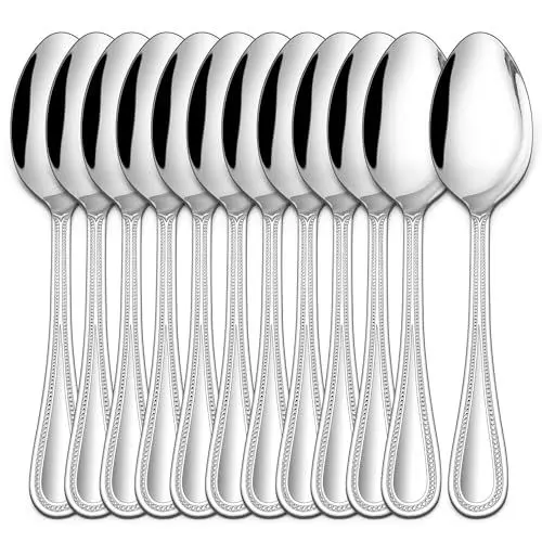 Produktbild: HaWare Kaffeelöffel, 12-teilig Teelöffel Dessertlöffel mit Zartem Perlenrand-Griff, Edelstahl Espressolöffel Kleiner Löffel für Kaffee/Dessert/Espresso/Müsli, Spülmaschinenfest - 13,5 cm