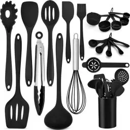Produktbild: HaWare Küchenhelfer, 21 Stück Silikon Küchenutensilien Kochbesteck Set, Hitzebeständig Kochutensilien Kochgeschirr mit Utensilienhalter, Antihaft Küchenset für Kochen Backen, Spülmashinenfest, Schwarz