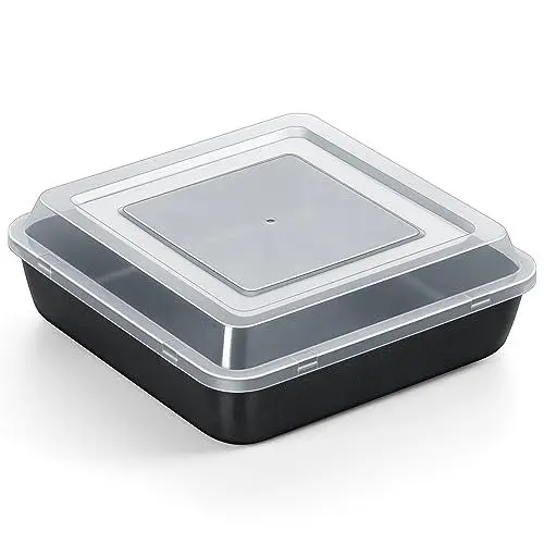Produktbild: HaWare Quadratische Kuchenform mit Deckel, Edelstahl Auflaufform Backform Eckig mit Antihaftbeschichtet, 21 x 21 x 5 cm, Perfekt für Kuchen/Brownie/Lasagne, Ungiftig, Leicht zu reinige