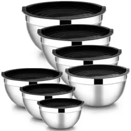 Produktbild: HaWare Rührschüssel, Edelstahl Schüssel 7er Set, Stapelbare Salatschüssel mit Luftdichtem Deckel zum Backen/Kochen/Zubereiten, Spülmaschinenfest, 6,5/4,5/3 /2,5/1,5/1,2/0,7L, Schwarz