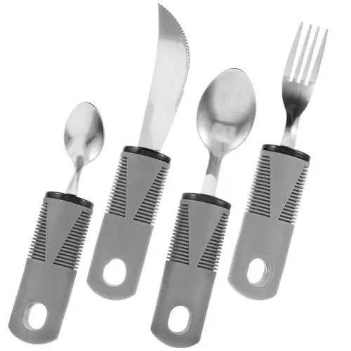 Produktbild: HAWILLOSCH 1 Satz Älteres Geschirr Tragbares Besteck Winkellöffel Für Patienten Adaptive Utensilien Utensil Für Behinderte Menschen Adaptive Gabeln Utensil Zur Selbstfütterung Gummi Grey