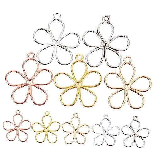 Produktbild: HAWILLOSCH 200 Stück Offene Anhänger Aus Legierung Mit Blütenblättern Anhänger DIY Ohrringe Zubehör Abstandsperlen Schlüsselanhänger Herstellungszubehör Halsketten Charms