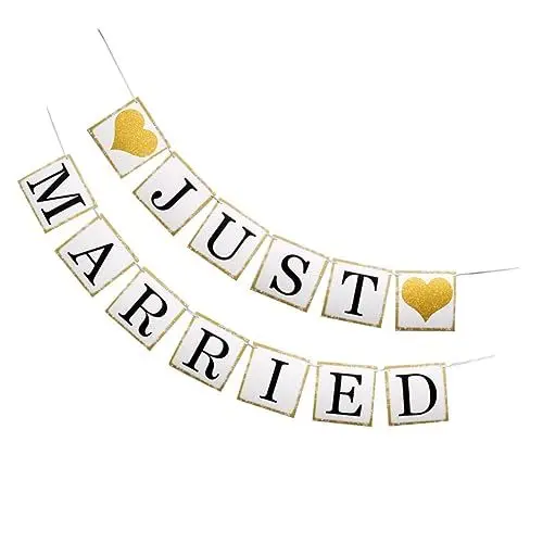 Produktbild: HAWILLOSCH 2 Stück Glitzer Herz Banner für Hochzeiten Romantische Deko mit Married und für Party Zimmergestaltung und Feierlichkeiten