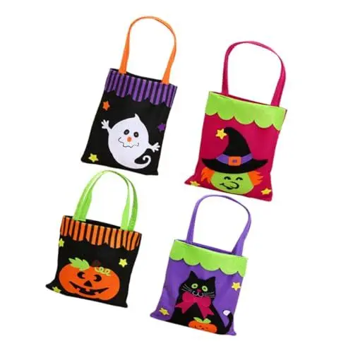 Produktbild: HAWILLOSCH 4 Stück Halloween-tasche Party Goodie Tragetaschen Kürbis-geschenktüte Non-woven-bonbontüten Halloween-partybevorzugungstaschen Süßes Sonst Gibt's Saures Geschenktüten