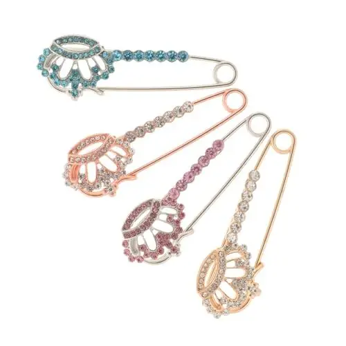 Produktbild: HAWILLOSCH 4 Stück Kristallkronenbrosche Damen Kleiderklammer Rucksäcke Stift Pin-ästhetik Stift Für Rucksack Anstecknadel Für Kleidung Frauen Brosche Anstecknadel Für Rucksäcke Strasssteine
