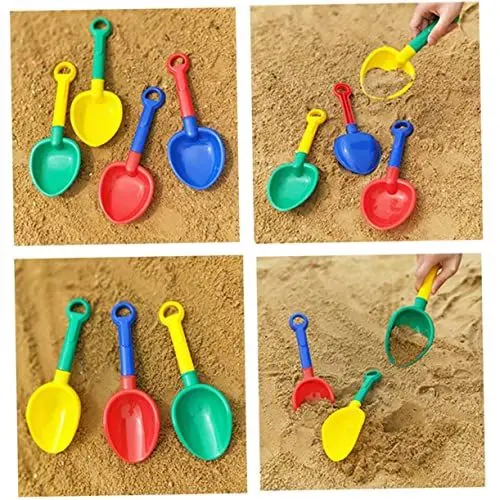 Produktbild: HAWILLOSCH 4 Stück PP Sandschaufel Set Für Kinder Leichtes Strandspielzeug Gelb Rot Grün Und Blau Ideal Für Sandkasten Und Strandaktivitäten Kreatives Sandspielzeug Für Drinnen Und