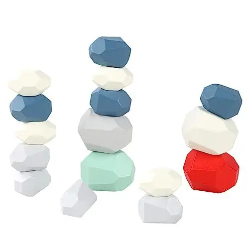 Produktbild: HAWILLOSCH Bunte Holzstein Lernspielzeuge Für Kinder 16 Stück Set Montessori Spielzeug Für Kreative Garten Und Outdoor Aktivitäten Ideales Für Jungen Und ädchen