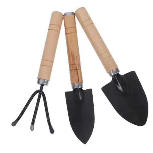 Produktbild: HAWILLOSCH Gartenrechen 3 Teiliges Gartenwerkzeug Set Kleine Gartenkelle Holztopf Schaufel Gartenwerkzeuge Für Pflanzenliebhaber Ideal Für Blumen Gemü Und Sukkulentenpflege