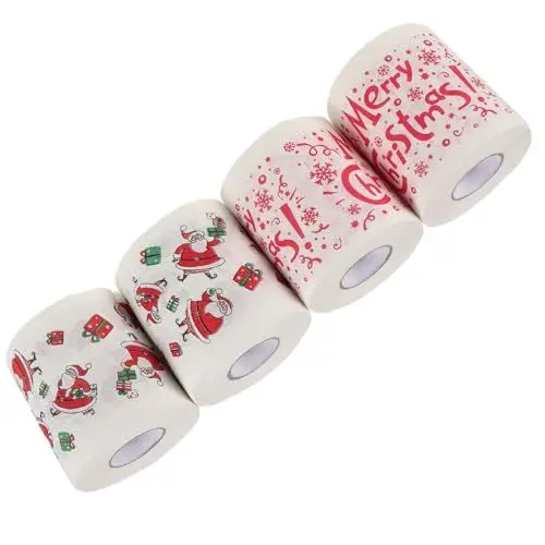 Produktbild: HAWILLOSCH Weihnachts-toilettenpapier in Großpackung 4 Rollen Frohe Weihnachten-drucke Weihnachtsserviettenpapier Einzigartiges Weihnachtsmann-design Party-dekorationszubehör