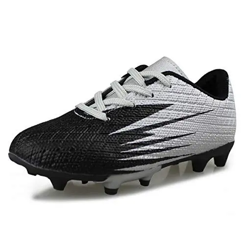 Produktbild: Hawkwell Jungen Mädchen Fußballschuhe für festen Boden im Freien schwarzes Silber, EU 27