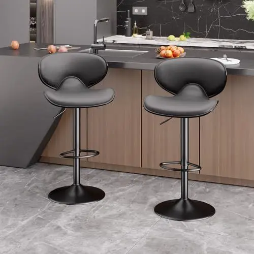 Produktbild: Hawthyhome Barhocker 2er Set, Barstuhl Tresenhocker Bistrohocker, 360° Drehstuhl, Küchenstühle mit Rückenlehne und Fußstütze, für Lobby Tresen Küche Hausbar, Verchromter Stahl