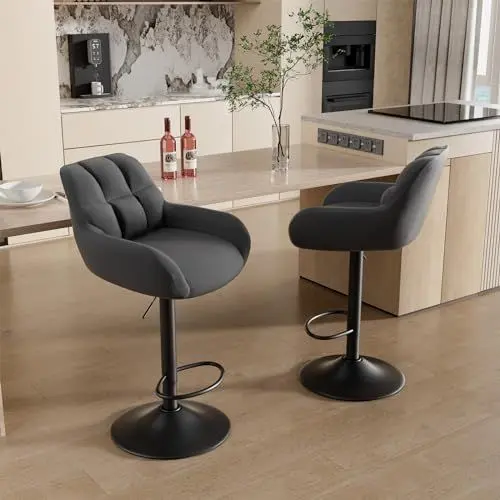 Produktbild: Hawthyhome Barhocker 2er Set Barstühle Höhenverstellbar mit Armlehne&Rückenlehne 360° Drehstuhl PU-Leder Küchenstühle mit Fußstütze für die Küche/Wohnzimmer/Bar/Esszimmer Grau