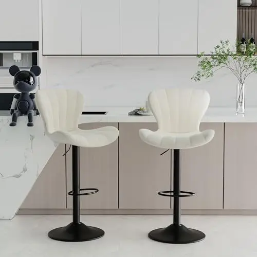 Produktbild: Hawthyhome Barhocker 2er Set Höhenverstellbar Barstühle 360° Drehstuhl mit Rückenlehne Küchenstühle mit Fußstütze PU-Leder für die Küche/Wohnzimmer/Bar/Esszimmer Weiß