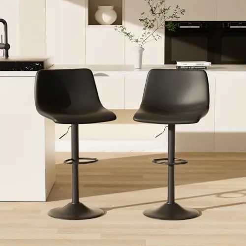 Produktbild: Hawthyhome Drehbare Barhocker 2er-Set, Moderne Barhocker in Thekenhöhe, Barstuhl aus Kunstleder mit Rückenlehne und Metallbeinen,für Kücheninsel, Kneipe, Wohnzimmer