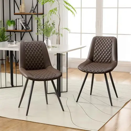 Produktbild: Hawthyhome Esszimmerstühle 2er Set Kunstleder Küchenstuhl Polsterstuhl gepolstert für Wohnzimmer Schlafzimmer Küche mit Rückenlehne, Braun
