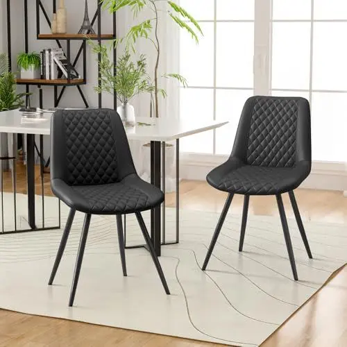 Produktbild: Hawthyhome Esszimmerstühle 2er Set Kunstleder Küchenstuhl Polsterstuhl gepolstert für Wohnzimmer Schlafzimmer Küche mit Rückenlehne, Schwarz