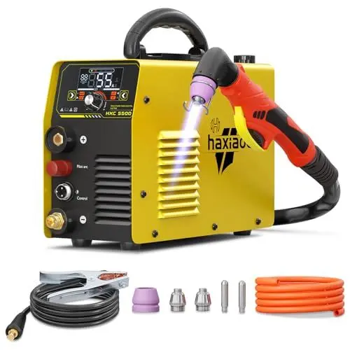 Produktbild: haxiaoer 55A Plasmaschneider (große LED-Anzeige), Non Touch Pilot ARC Hochfrequenz-Luftstrom-Plasma-Schneidemaschine, DC Inverter 230V Plasma Schneidemaschine, PT/2T/4T, 1/2“ Clean Cut