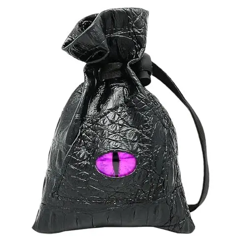 Produktbild: Haxtec DND Würfelbeutel Dungeons und Drachen Geschenke Kordelzug Leder Dragon Eye DND Würfeltasche für D&D Würfel und TTRPG Zubehör (lila Auge)