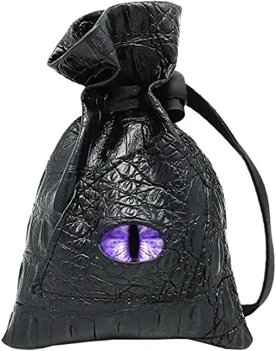 Produktbild: Haxtec Würfel Tasche Kordelzug Leder DND Würfel Tasche Aufbewahrungstasche für D&D Würfel Münzen und Zubehör (Mama Dragon-Periwinkle)