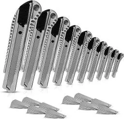 Produktbild: HAYATEC 10x Cuttermesser Profi Aluminium Cuttermesser 18mm mit Extra 100 SK5 Abbrechklingen Mehrzweck Teppichmesser Cutter messer