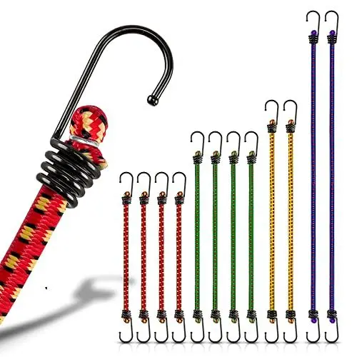 Produktbild: HAYATEC 12er Set Expander mit Haken Spanngummi mit Haken Gummiband mit Haken Gepäckspanner Spannseil Spanngurte Gummispanner mit Haken extra stark in 4 Längen für Transport und Ladungssicherung