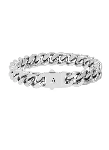 Produktbild: HAYOUWAY Armband Herren Silber mit Buchstaben, Herren Armband Damen Panzerkette Edelstahl Armbänder für Herren mit Gravur A-Z Personalisierte Geschenke für Männer Papa Freund Sohn Bruder Ehemann