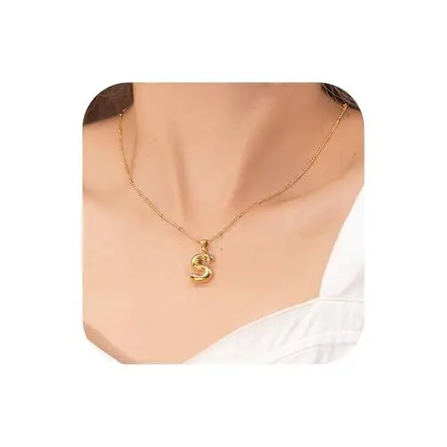 Produktbild: HAYOUWAY Kette Gold Damen mit Buchstaben, Vergoldet Kette mit Buchstaben Anhänger A-Z Balloon Initialen Halskette Damen Gold Boho Choker Schmuck Geschenke für Frauen Mädchen Beste Freundin
