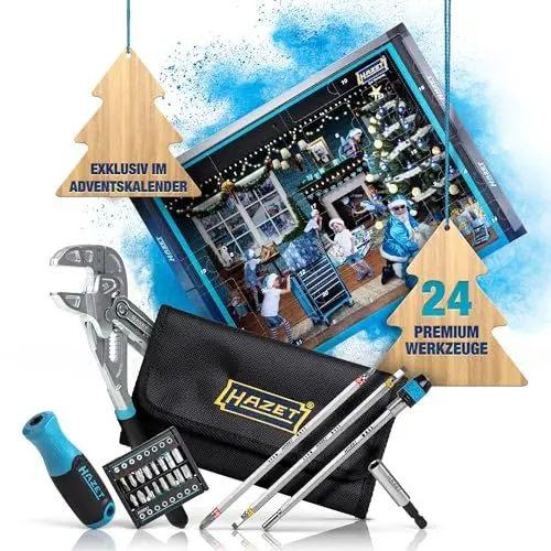 Produktbild: HAZET Adventskalender 2024 I 24-teiliger Premium Werkzeug-Satz inkl.Zangenschlüssel, praktischer Gürteltasche, Bit-Halter und Bit-Satz I Weihnachtskalender für jeden Schrauber
