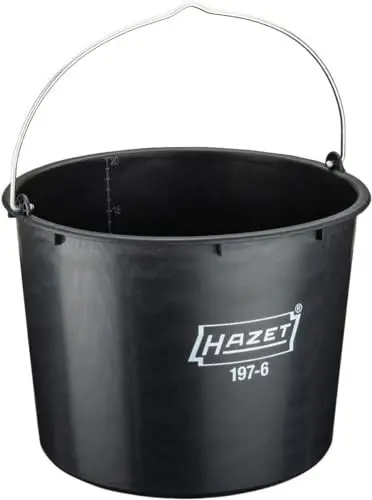 Produktbild: HAZET Baueimer 20 L 197-6 I mit Litermaß: 2 bis 20 l, hergestellt aus recycelten Materialen I Transport von Mörtel, Sand, Wasser oder Werkzeugen auf der Baustelle und Garten I Made In Germany
