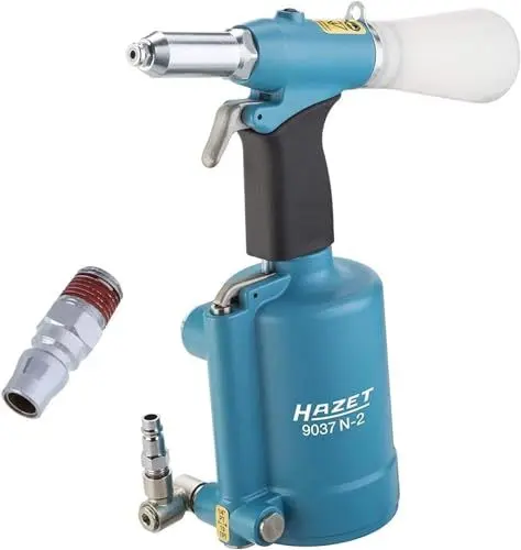 Produktbild: HAZET Blindniet- Pistole 9037N-2 I pneumatisch und hydraulisch mit 5 Mundstücken, Zugkraft: 14700 N, Nietengrößen von: 3,0-6,4 mm, Hublänge 18,8 mm I Werkzeug zum Setzen von Blindnieten