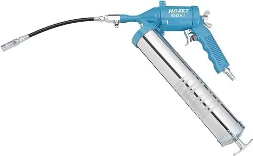 Produktbild: HAZET Fettpresse 9042N-1 I 360 Grad verstellbare Einhandfettpresse, 172 mm langes Metallrohr, 230 mm langer Nylon-Schlauch, Füllmenge: 400 ml I für kontinuierliche Fettförderung