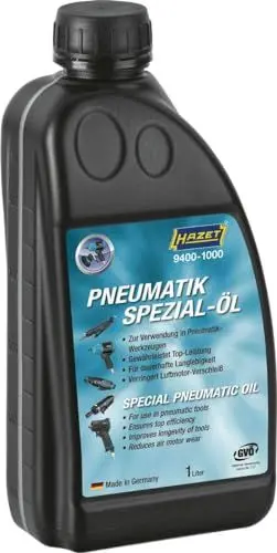 Produktbild: HAZET Pneumatik Spezial-Öl 9400-1000 I 1 l, Silikonfreies Spezial-Öl für Pneumatik-Werkzeuge wie Schlagschrauber und Schleifgeräte, Erhöhung von Maschinenstandzeiten, Made in Germany
