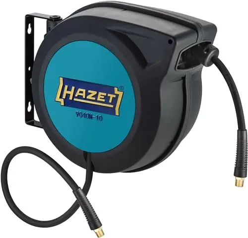 Produktbild: HAZET Schlauch-Aufroller 9040N-10 I Schlauchlänge: 15 m, Schlauchinnendurchmesser: 10 mm, max. Druck: 20 bar für Druckluft und Wasser I Schlauchtrommel für sauberes Aufwickeln von Schläuchen