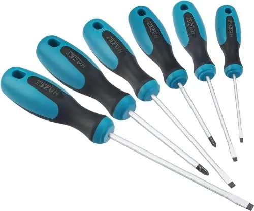 Produktbild: HAZET Schraubendreher-Satz 810/6PZ I 6-teiliges Werkzeug-Set, 4 x Schlitz- und 2 x Pozidriv-Profil Schraubenzieher I rutschfester 3-Komponenten-Griff für höchste Kraftübertragung