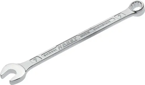 Produktbild: Hazet: Ring-Maulschlüssel 600N-7 verchromt I Ringschlüsselkopf 15 Grad abgewinkelt - Abtrieb: Außen Doppel-Sechskant, Schlüsselweite: 7 mm, Schaft mit extra stabilem Doppel-T-Profil