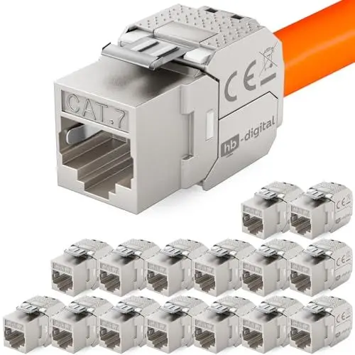 Produktbild: HB-DIGITAL 16x CAT 7 Keystone RJ45 Modul Buchse für starre LAN Kabel 10 Gbit/s AWG 22-24 werkzeuglos LSA vollgeschirmt STP vergoldete Kontakte für Patchpanel Netzwerkdose