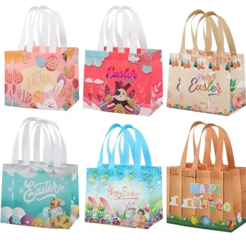 Produktbild: HBell 12Pack Ostern Geschenk Taschen Osterkörbe mit Griff,Wiederverwendbare Tragetasche Non-Woven Tragetaschen für Ostern Urlaub Frühling Party Supplies Osterjagd Ei Spiele